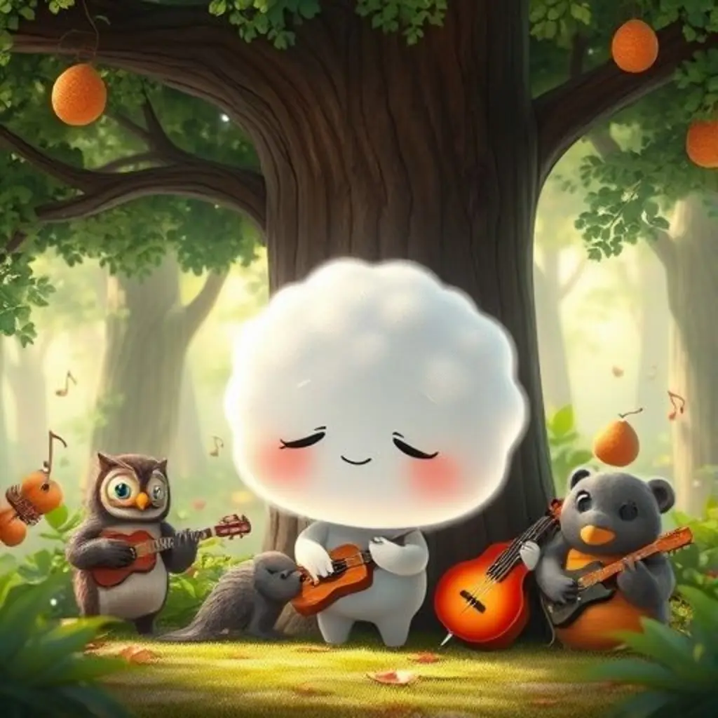 Susurro, una nube plateada, esconde de la orquesta ruidosa del bosque.