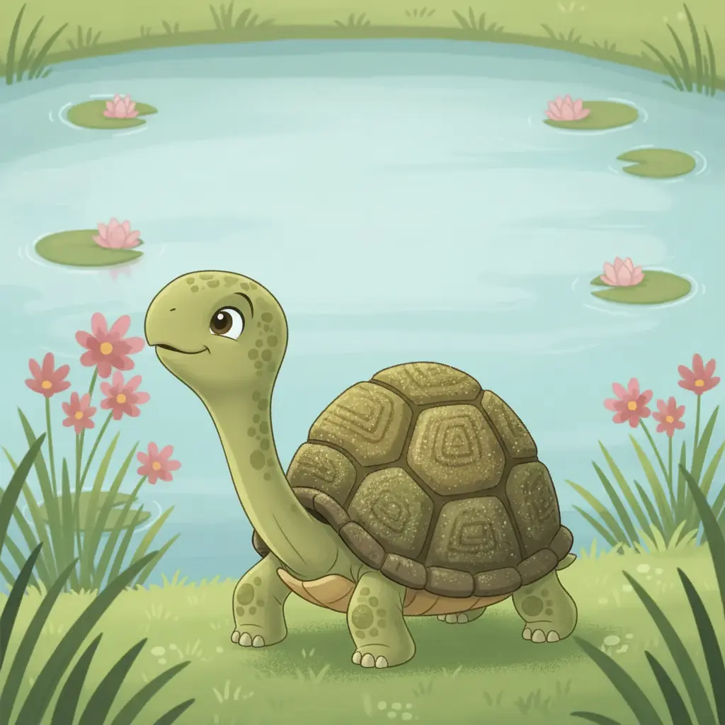 Con su cabeza curiosa, estira el cuello para oler una flor silvestre de color rosa.