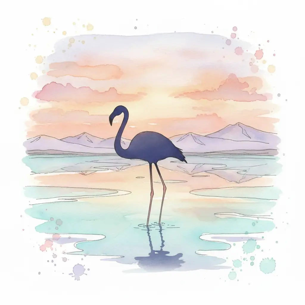 Dos patas largas y delgadas de color rosa asoman del agua turquesa de una laguna.