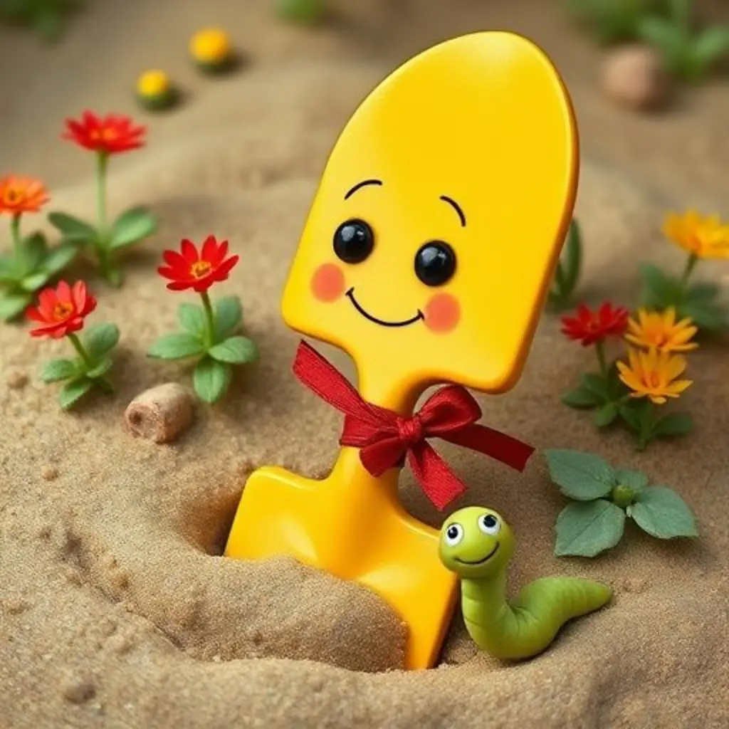 Pala Pequeña descubre más chispas y flores, y un gusanito verde asoma la cabeza riendo.