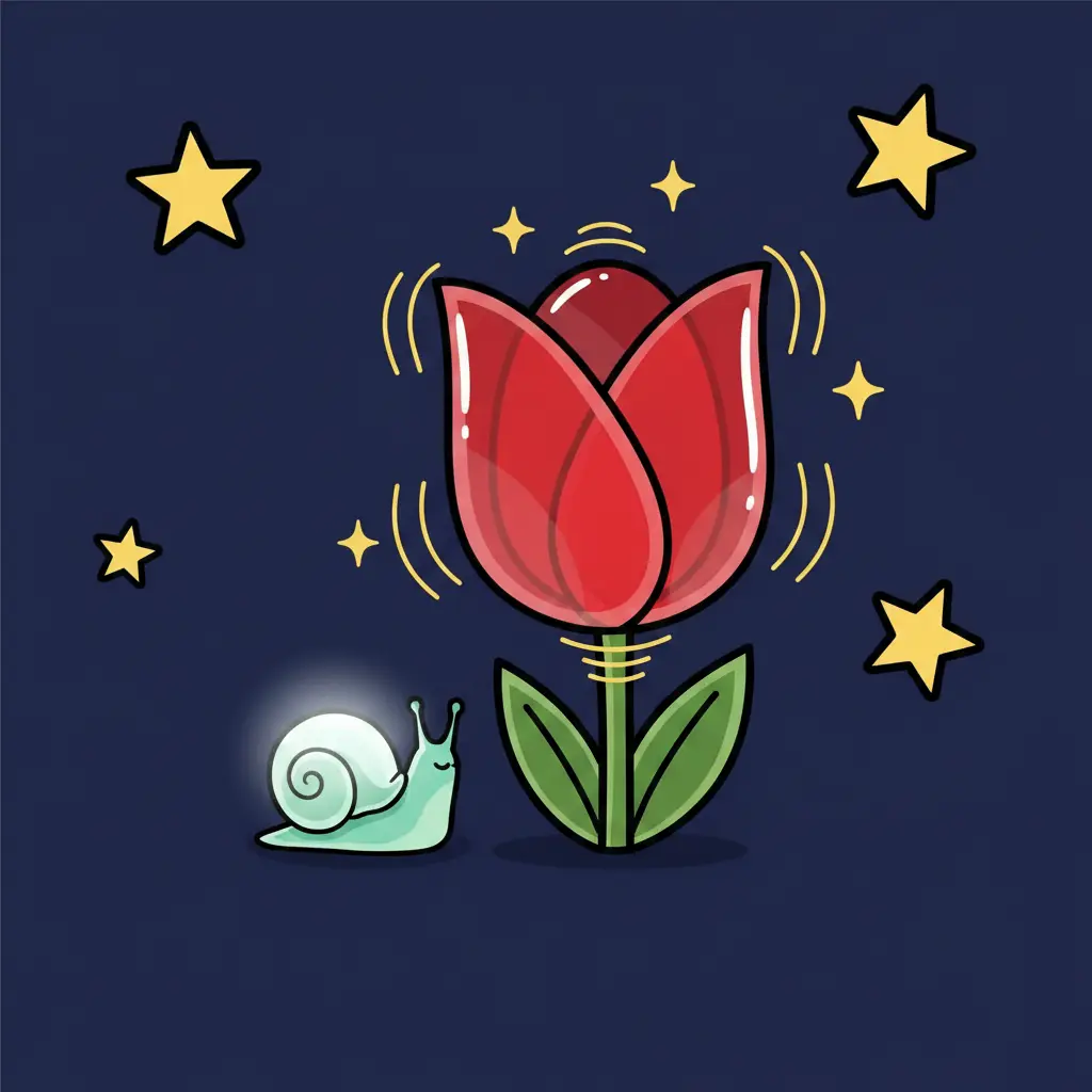 Omi frente a una gran campana roja que vibra en la noche.