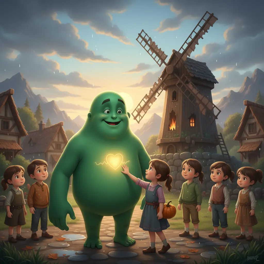 Los niños del pueblo agradecen a Franki, cuyo corazón brilla con fuerza.