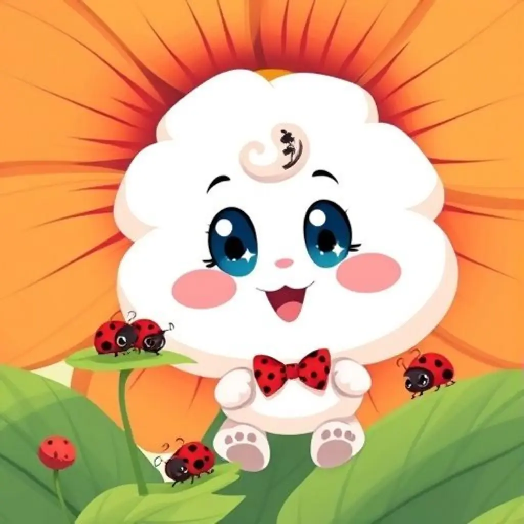 Pompon encuentra mariquitas jugando detrás de la flor.