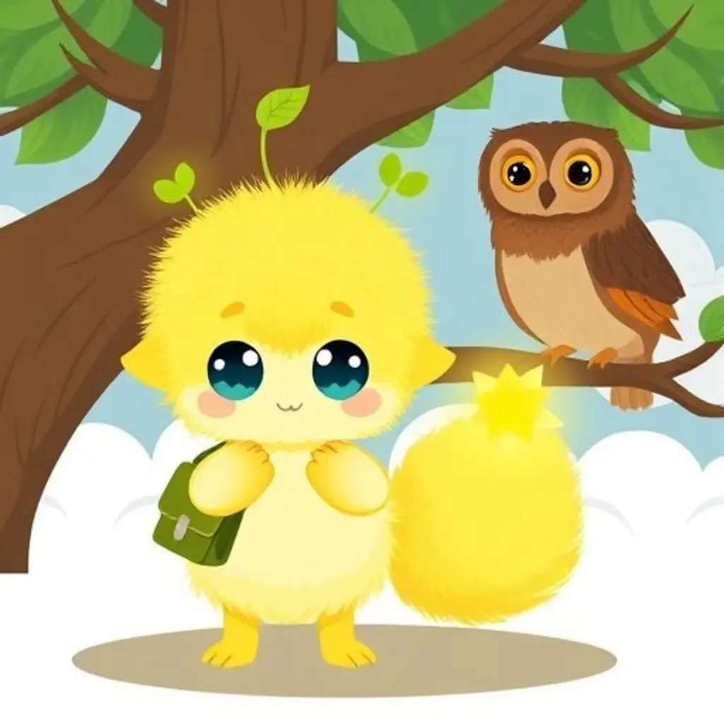 Pomi-Luz y Búho Sabio haciendo brillar las nubes con la estrella.