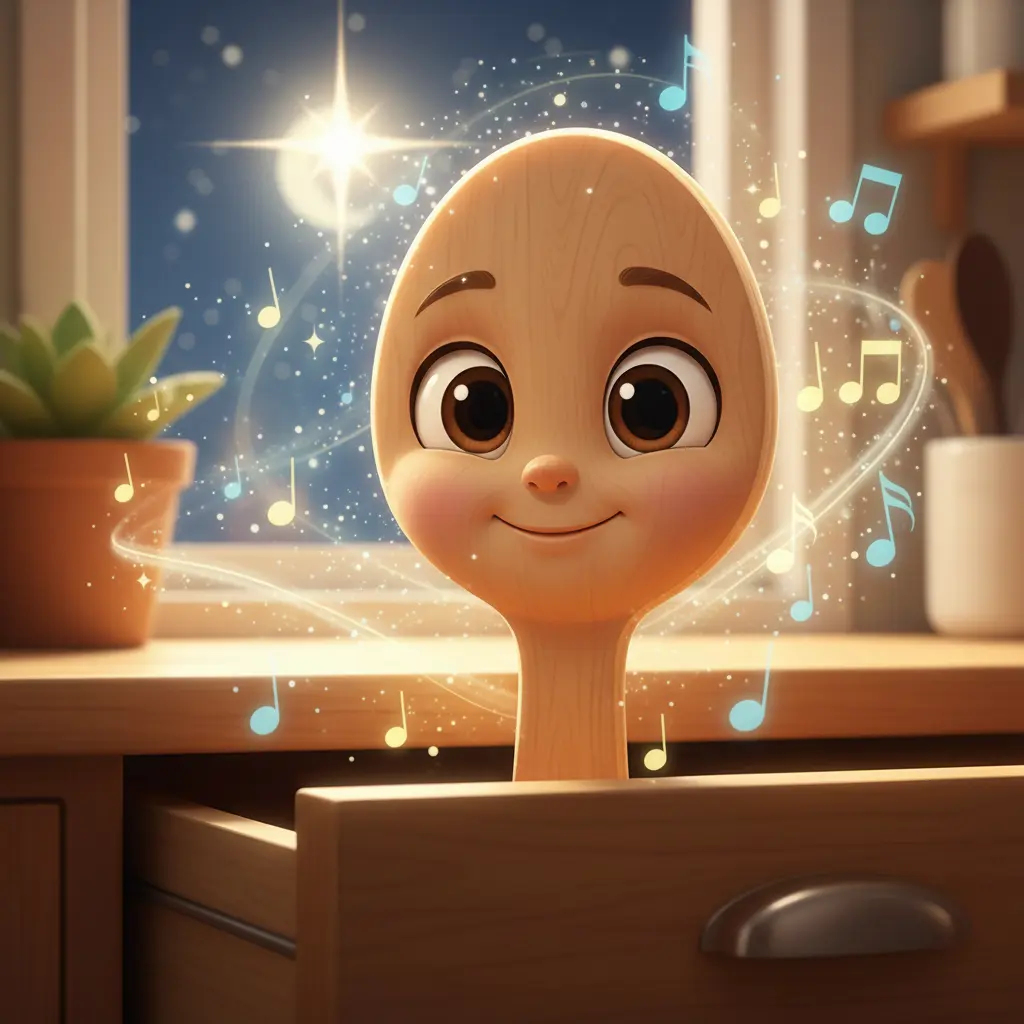Palita descansa, rodeada de melodías, mientras una estrella brillante y la luna observan desde el cielo.