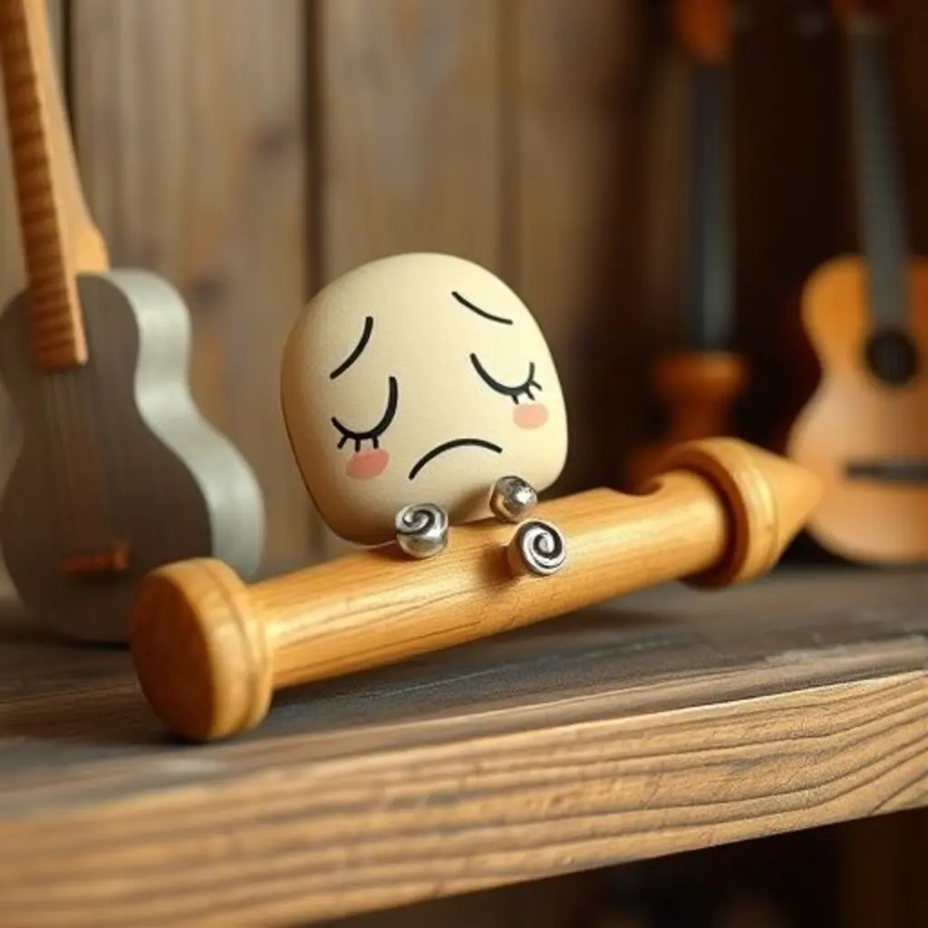 Melody, una pequeña flauta triste en una estantería.