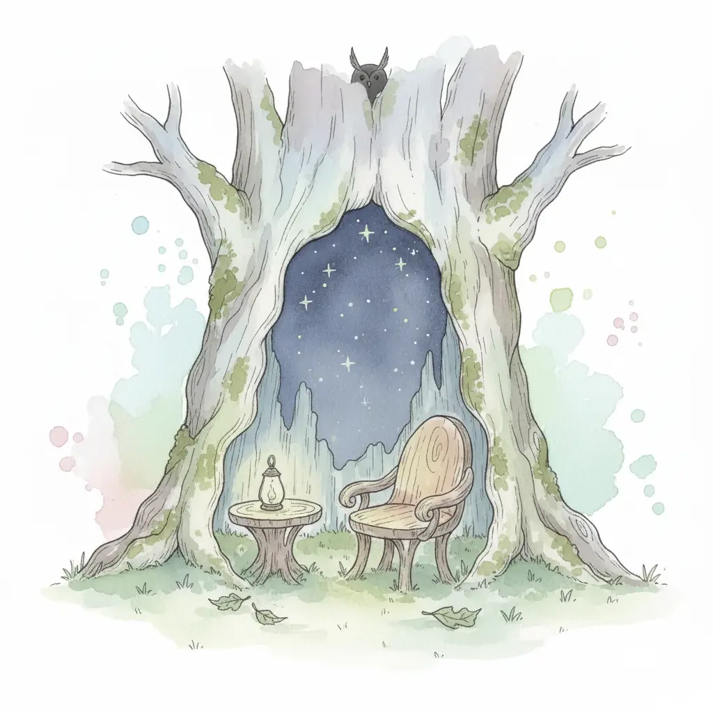 Dos puntitas de plumas asoman desde la oscuridad del hueco de un árbol.