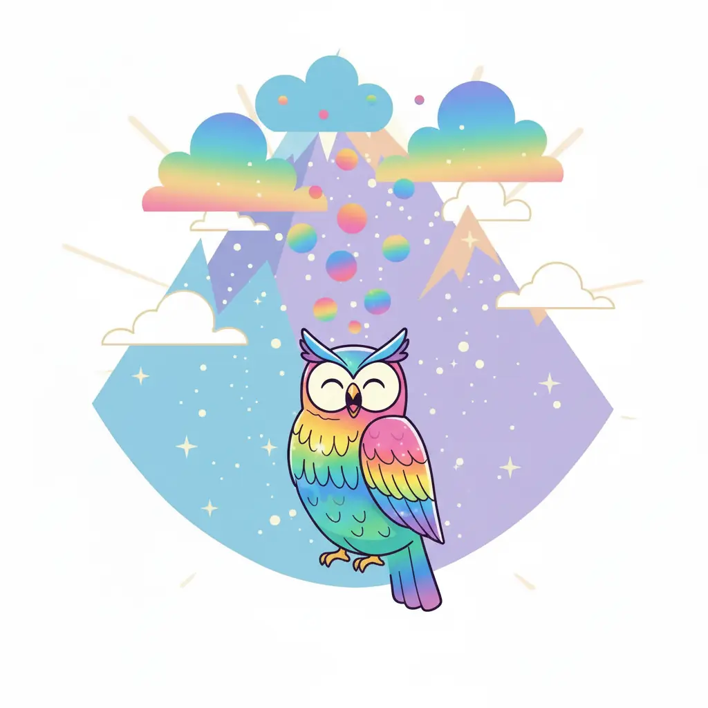 La lechuza hace 'uuuh' y pequeñas luces de colores flotan hacia las nubes.