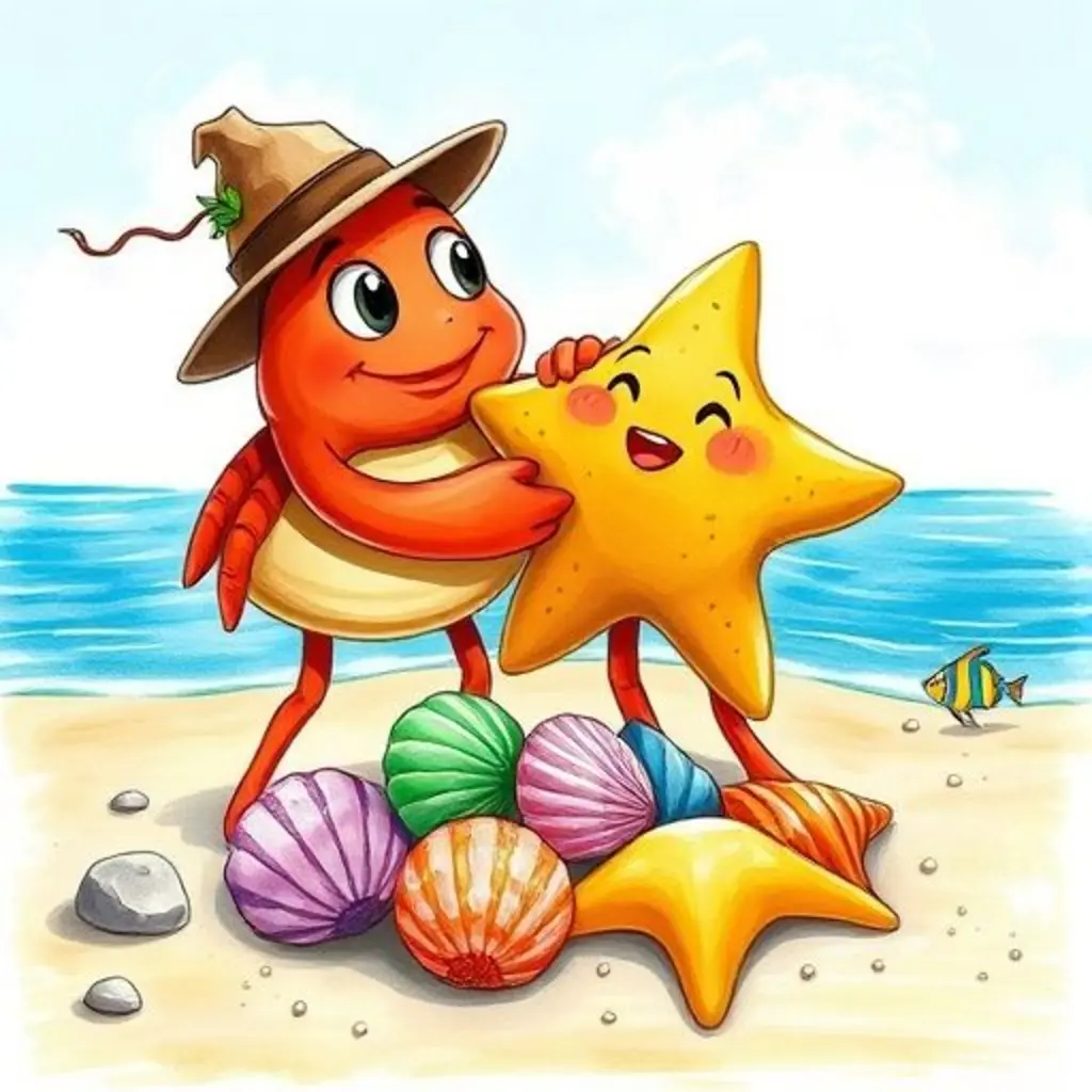 Risitas y Estrellita la estrella de mar juntan las caracolas para que canten.