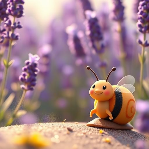 Zumbido la abeja siguiendo el camino de perfumes de Rizos hacia las flores de lavanda.