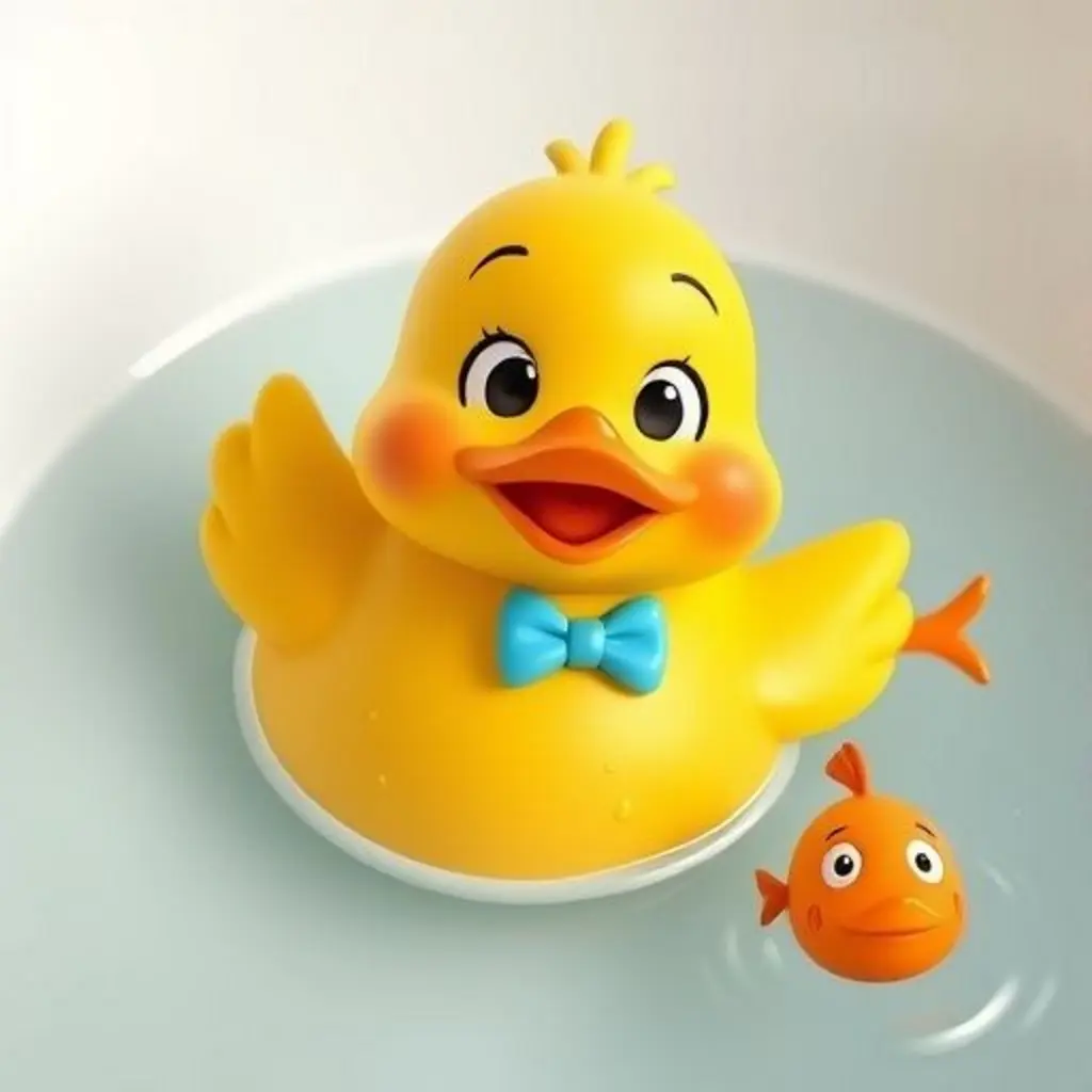 Pío girando en la bañera, creando pequeñas olas y mirando al Pez Naranja.