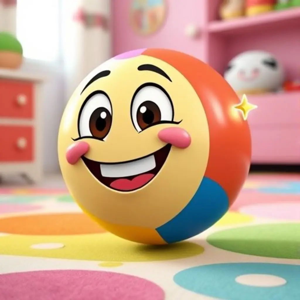 Balón Saltarín, una pelota de colores brillantes, rueda por el suelo y captura un sueño olvidado que parece una estrella.