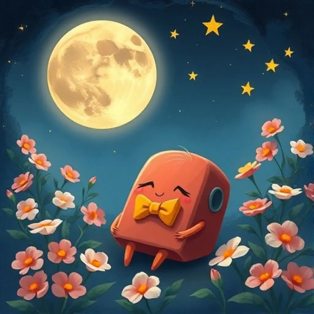 Conito el Sacapuntas durmiendo bajo la luna y las estrellas en un huerto.