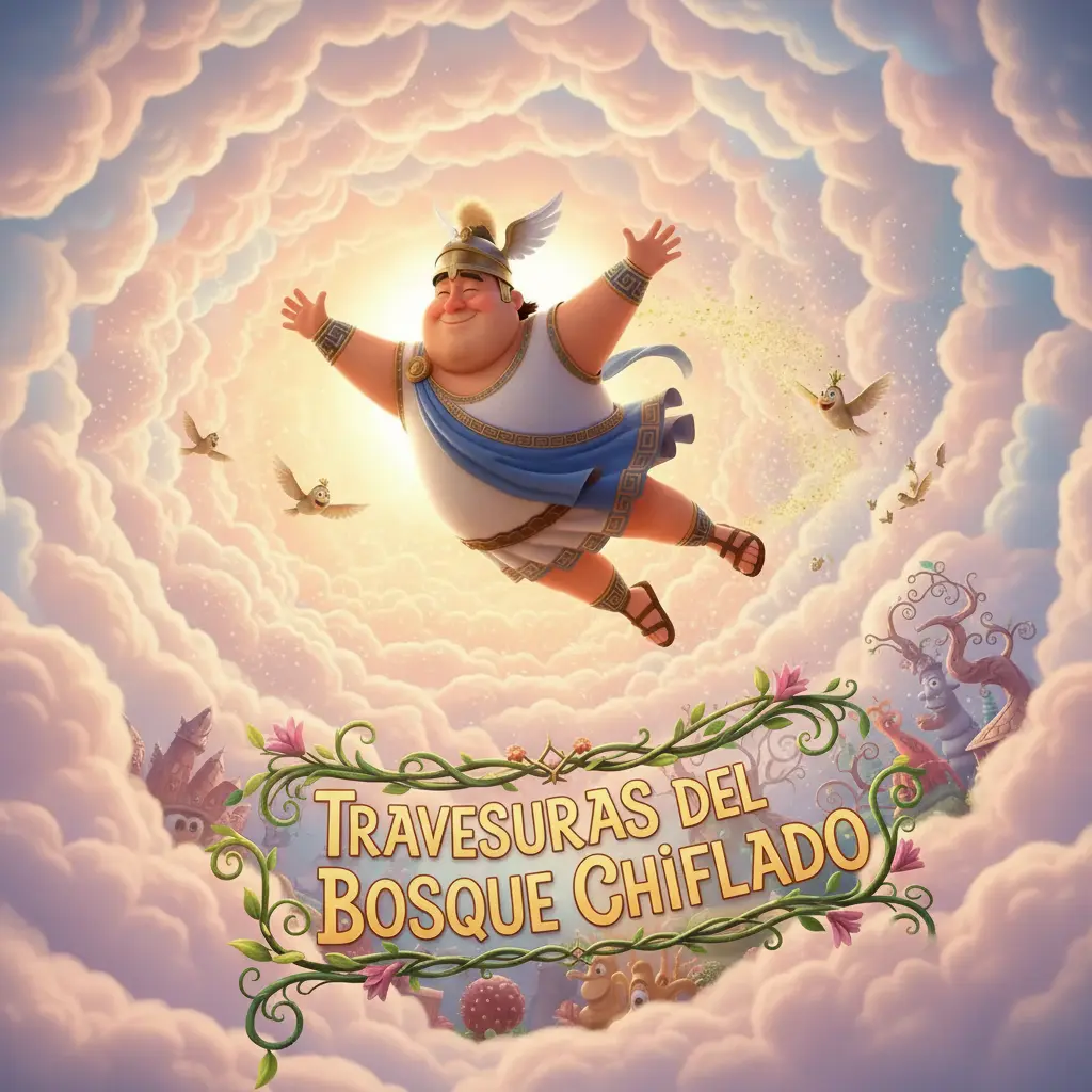 Hermes sale del laberinto de nubes, sonriendo feliz.