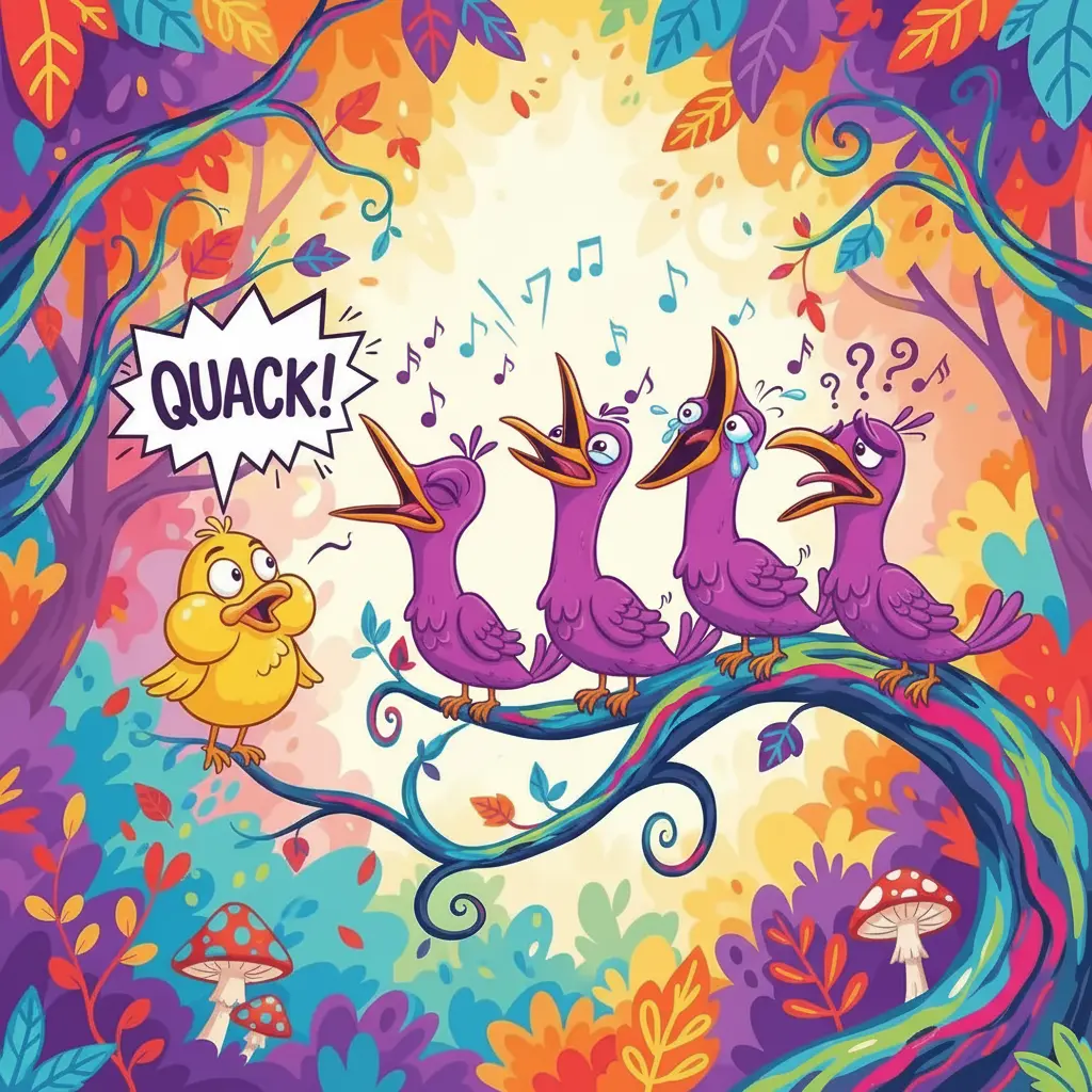 El concierto de ópera con pájaros cantando dramáticamente y Pipo graznando ruidosamente.