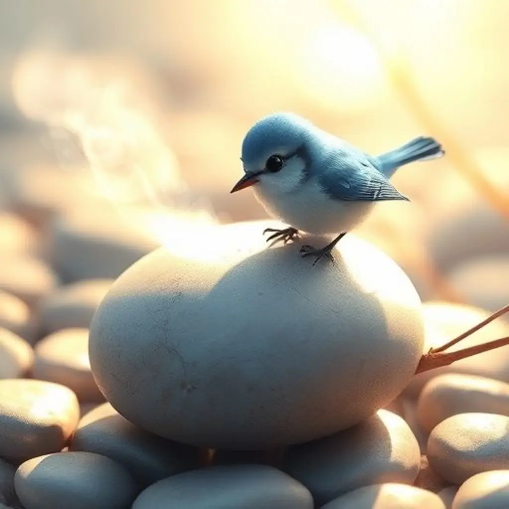 Liso caliente bajo el sol, un pajarito azul curioso huele su aroma.