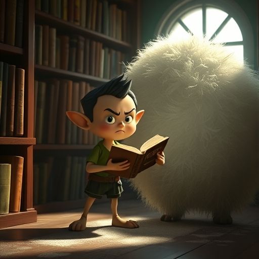 Tecorbellón confunde a un gusanito de biblioteca con un monstruo en un rincón oscuro.