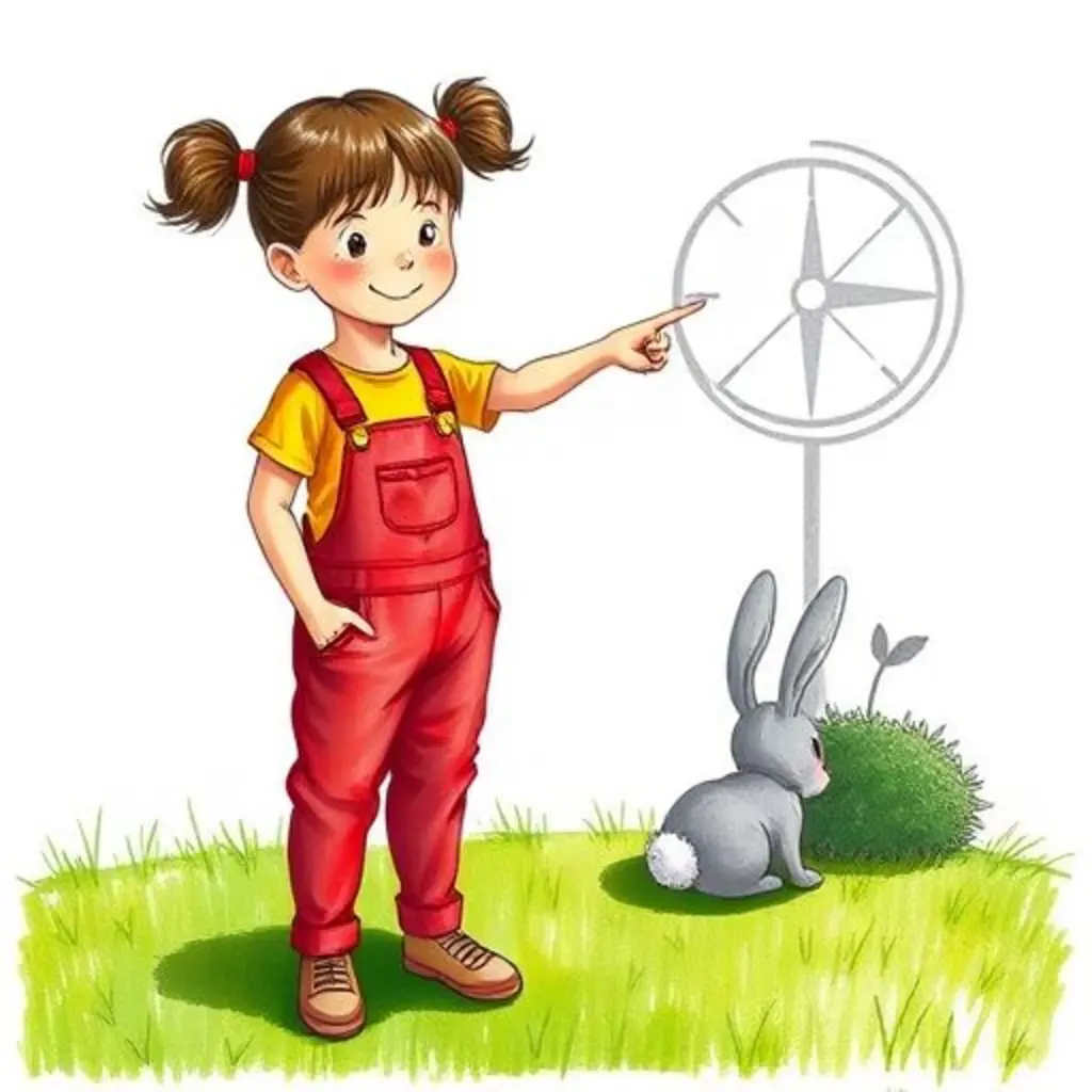 La sombra del reloj de sol se transforma en un conejito que señala un arbusto triste.