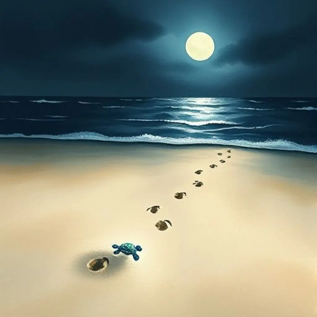 Cristalina está en la arena viendo huellas de tortugas.