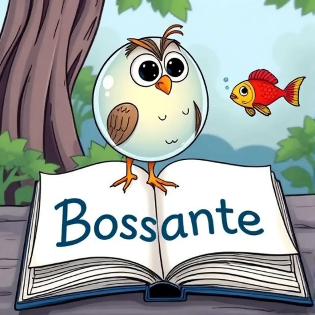 Burbuja despierta a un búho y dos peces de colores del libro.