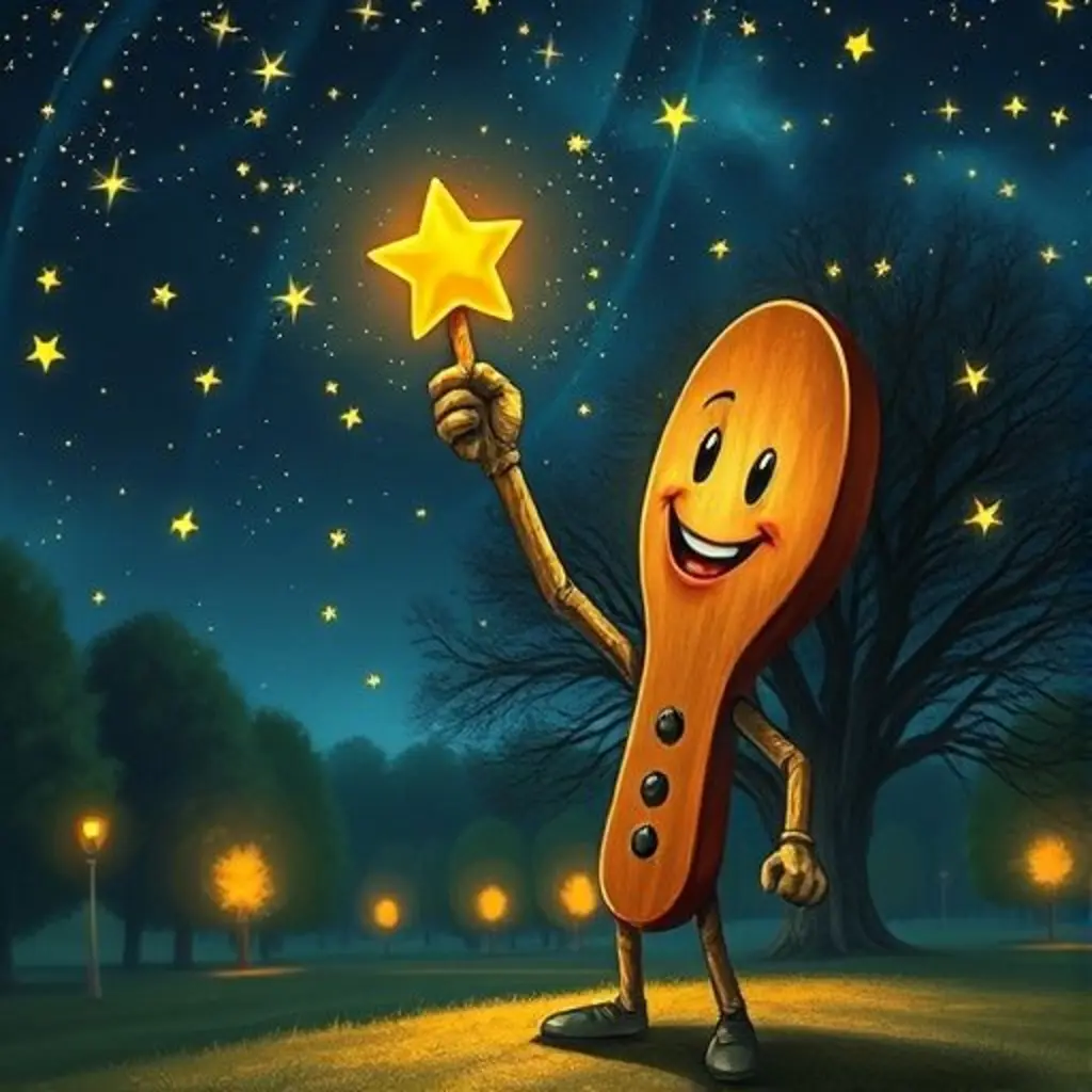 Palito empuja una estrella hacia el cielo, que ahora está lleno de luces.