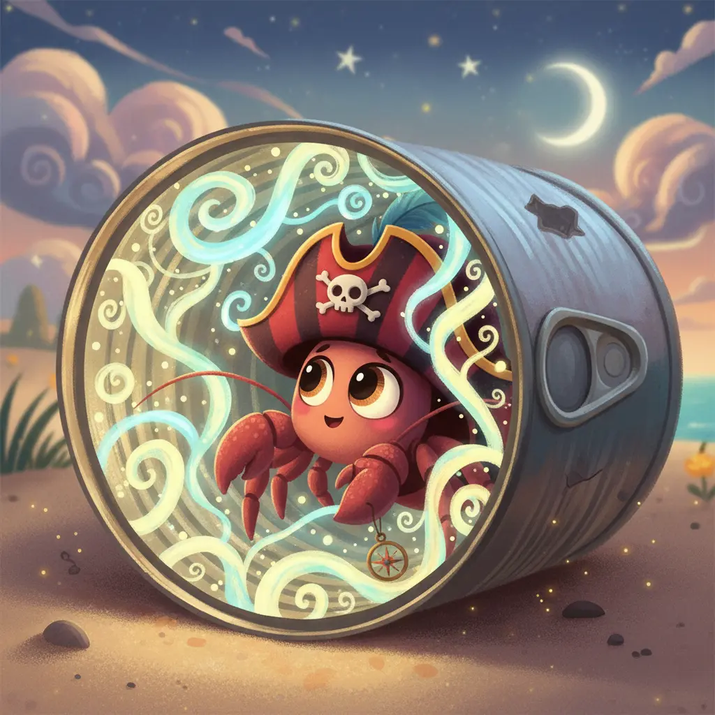 Pirata Pinza dentro de la lata mágica, escuchando la sinfonía del mar.