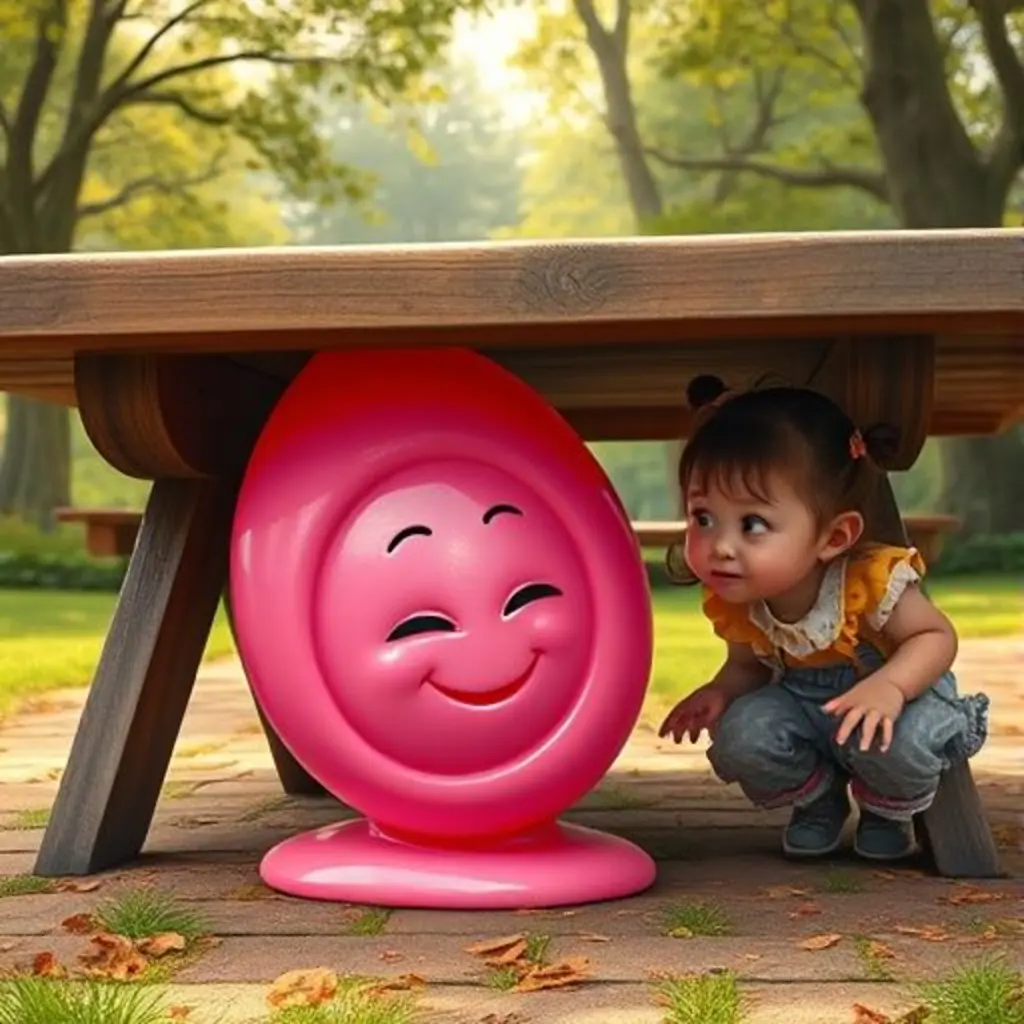 Burbuja se encoge, feliz, mientras la niña ríe junto a la mesa.