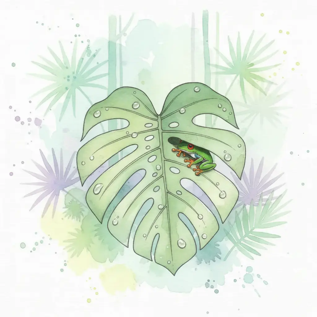 Se revela la espalda verde y brillante de la ranita mientras sus patas naranjas siguen sujetas a la hoja.