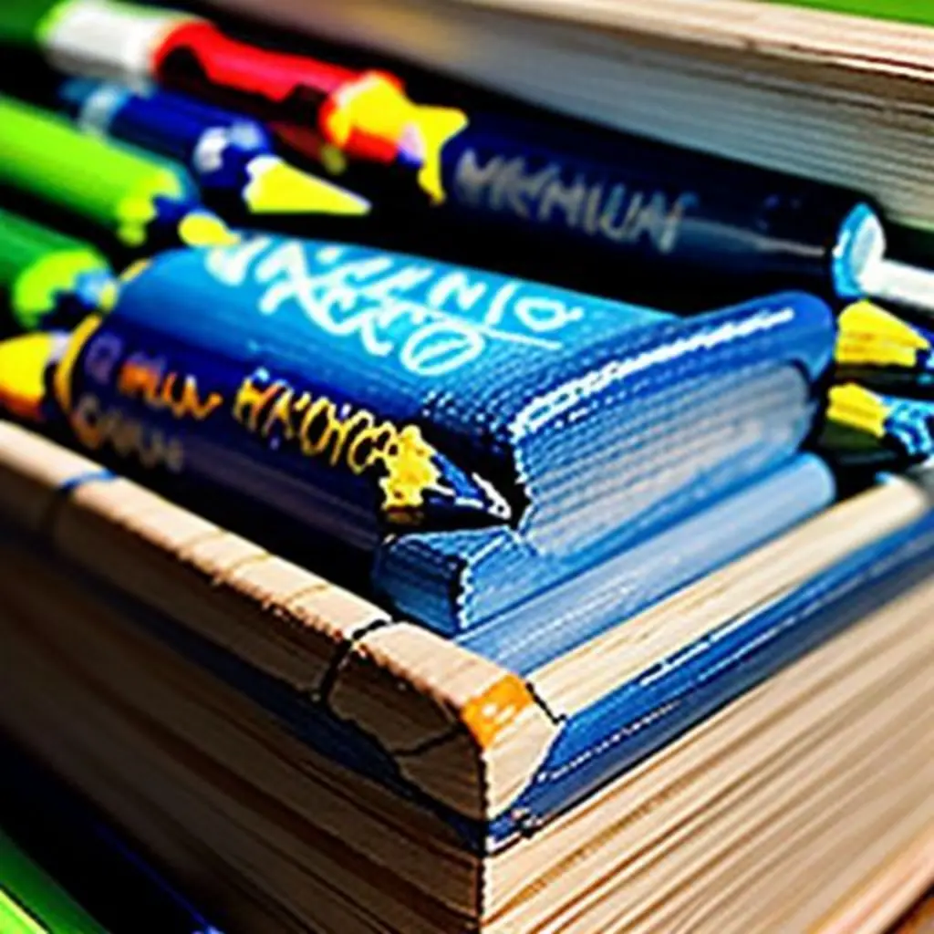 Azulín, un crayón azul, triste junto a otros crayones cortos dentro de su caja, mientras el sol los ilumina.