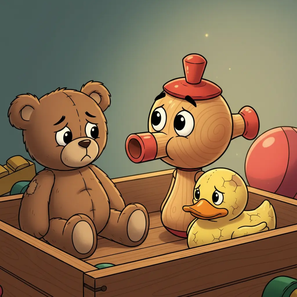 Pío ve un osito triste y un patito callado, y piensa a quién ayudar primero.