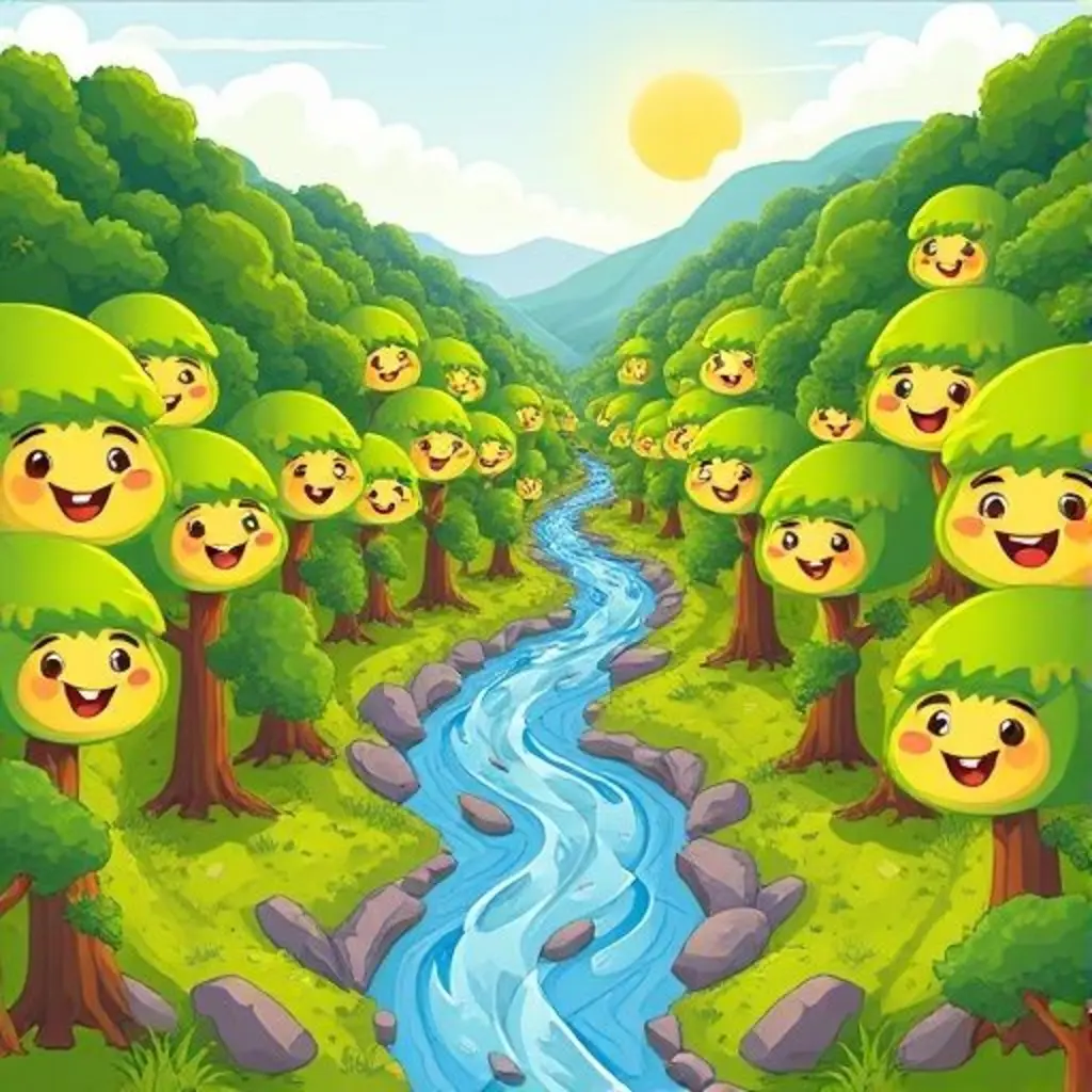 El valle lleno de árboles riendo y creciendo altos.