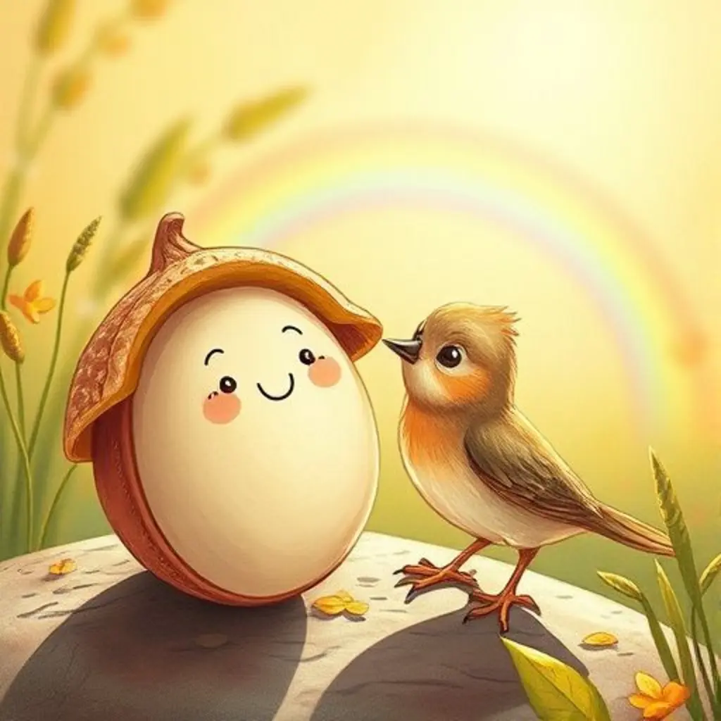 Cascarita Solar refleja un arcoíris brillante para un pájaro feliz que le da un piquito de cariño.