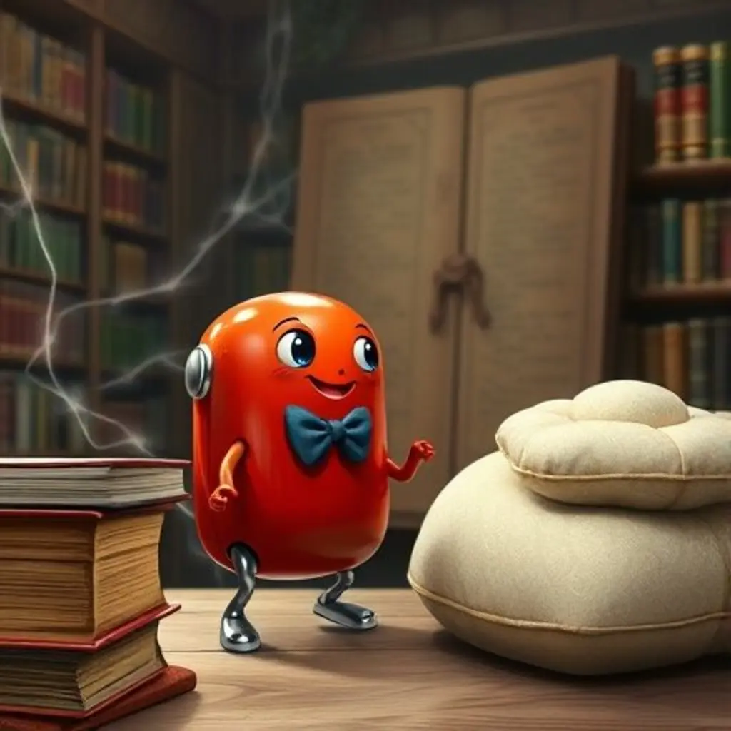 Nira, la afiladora, superando obstáculos como libros tambaleantes y telarañas brillantes para llegar a un libro misterioso.