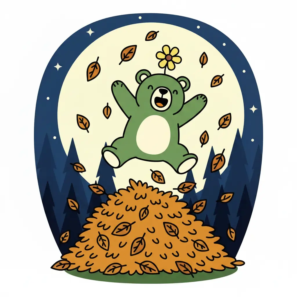 Milo saltando sobre un montón de hojas secas que vuelan por el aire.