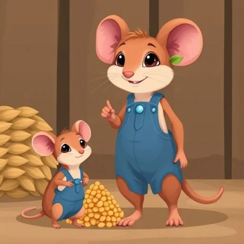 Timoteo el ratón mostrando su mapa de sonidos a Lila, una ratoncita asustada.