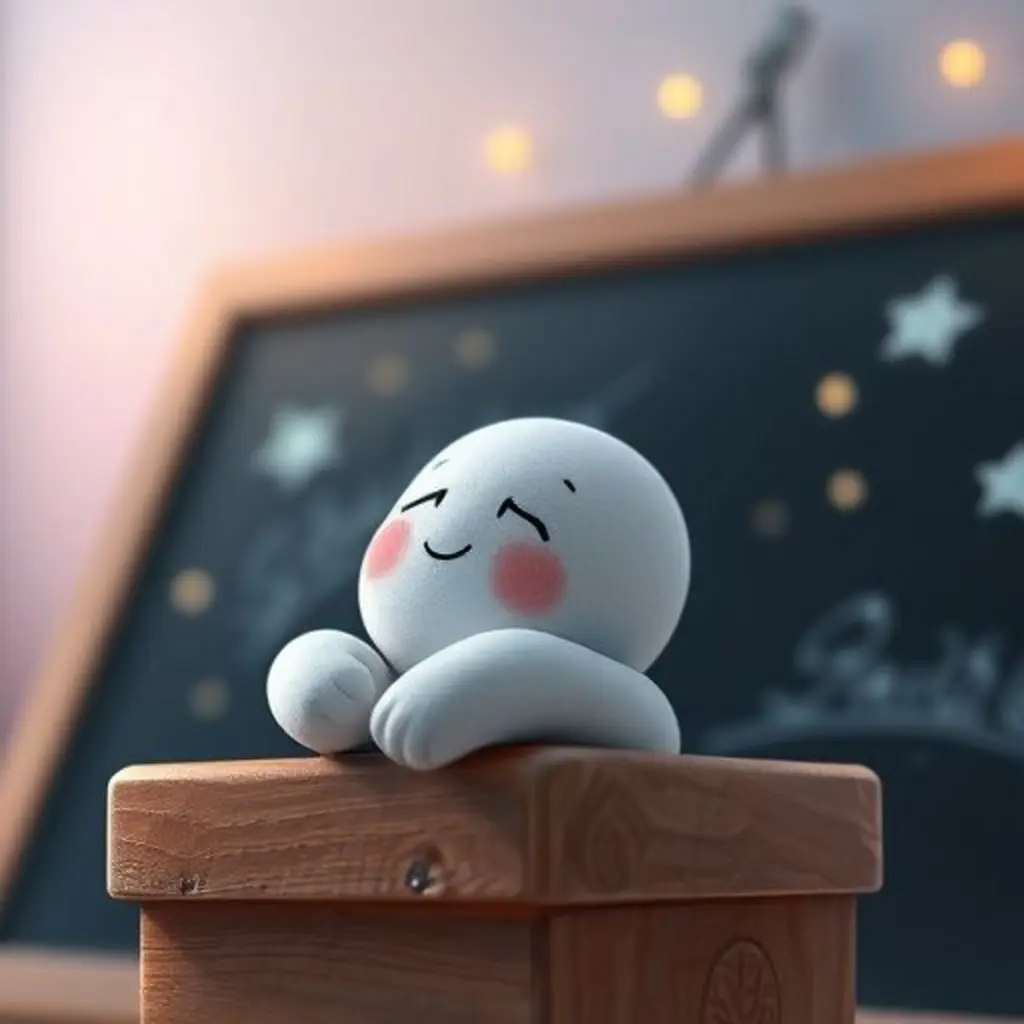 Borrón descansa en su caja, mientras los 'silencios luminosos' brillan suavemente en la pizarra.