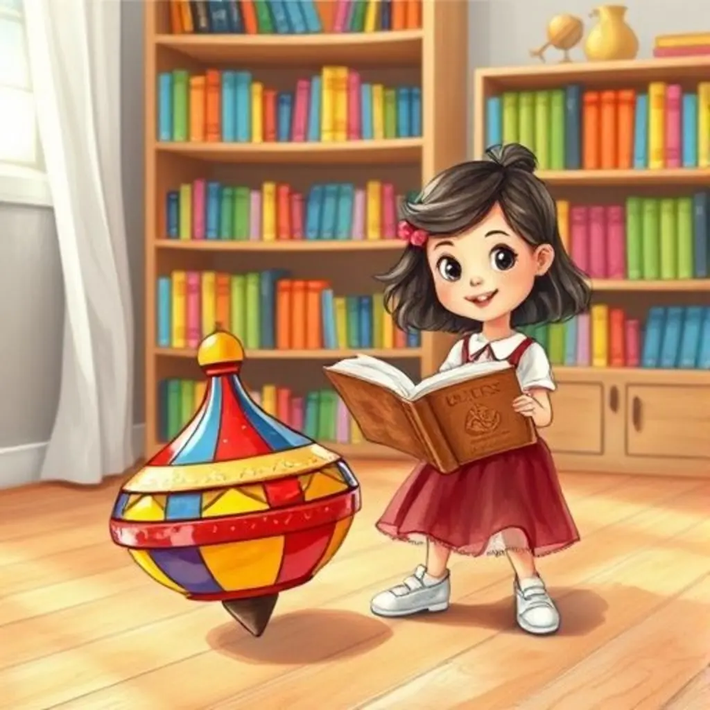 Trompo Rueda gira y hace flotar páginas de un libro en las manos de Lucía.