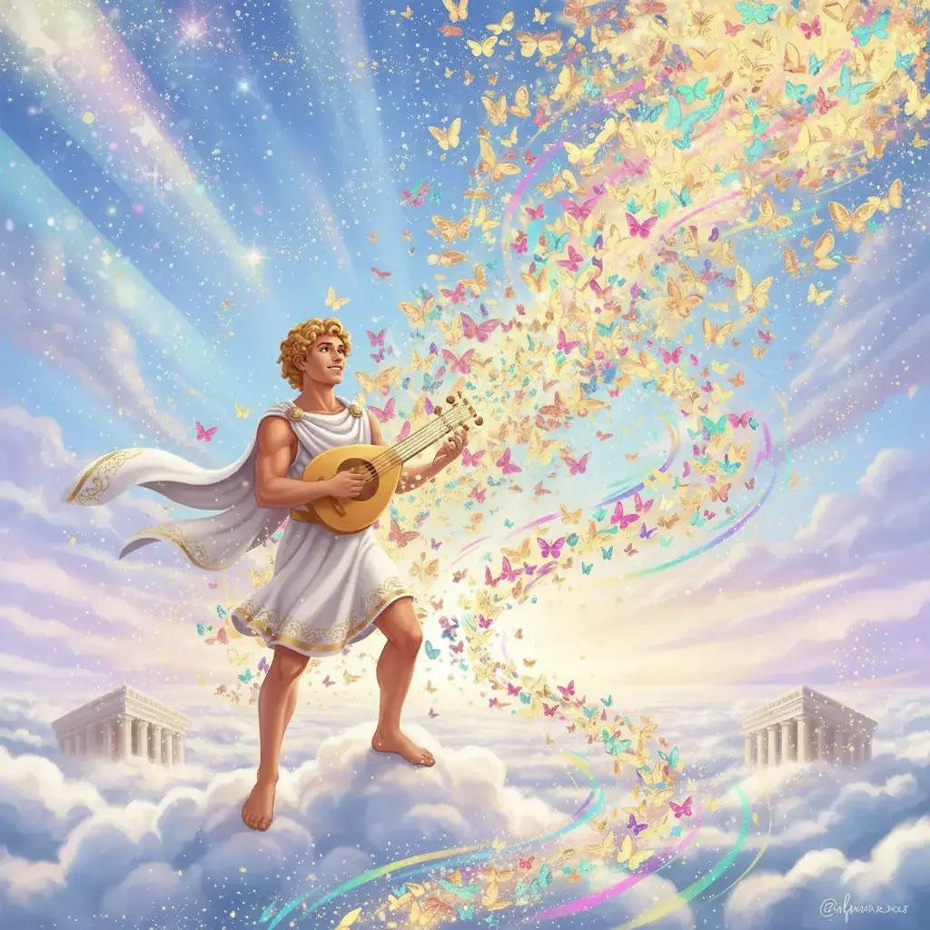 El cielo del Olimpo se llena de brillo y risas gracias al alegre vuelo de las mariposas doradas.