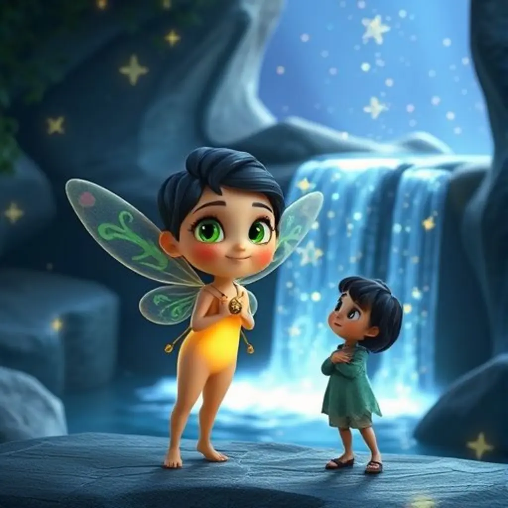 Lumi y Mora observan una cascada de estrellas fugaces, comprendiendo el verdadero significado.