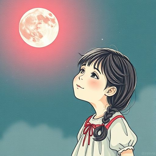 El rayo de Titín hace sonreír a la niña, y Titín se llena de alegría, brillando en rosa.