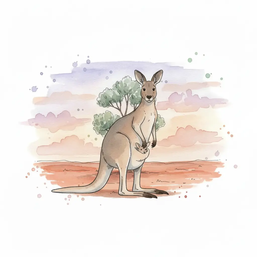 Se ve la panza del canguro con una bolsa de la que asoma una pequeña nariz, mientras las patas siguen visibles.