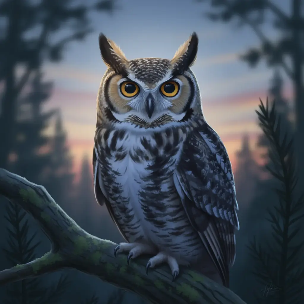 El buhito escucha los sonidos de la noche.