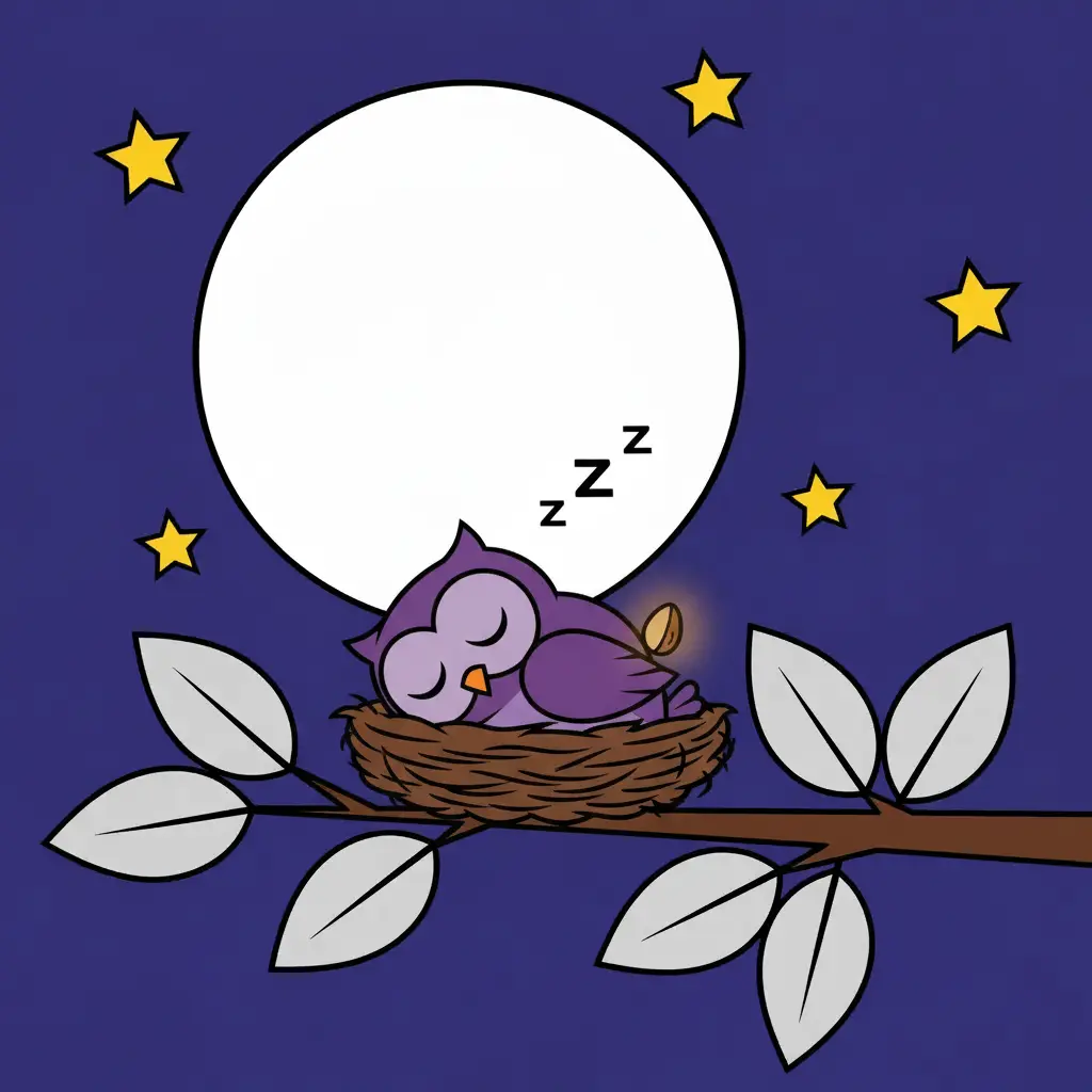 El búho morado durmiendo plácidamente en su nido bajo las estrellas.