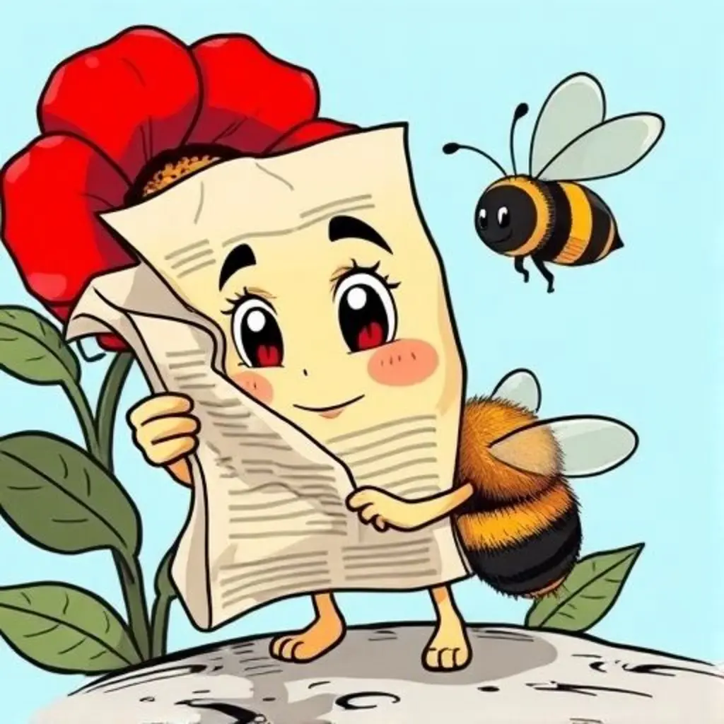 Noticias desenrollándose con el viento, hablando con una abeja.