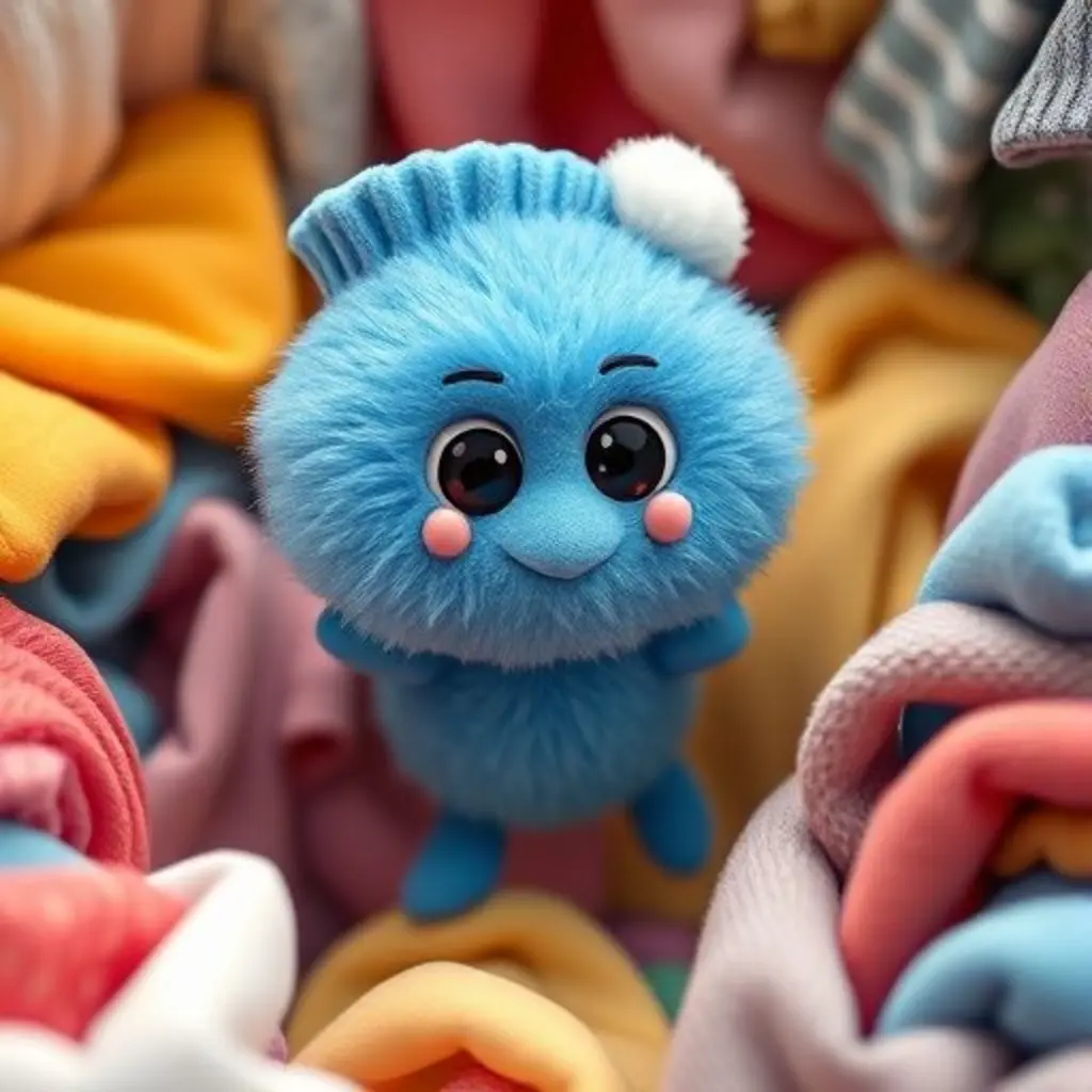 Calcetín Pompón explorando y empujando a través de la ropa en la cesta.