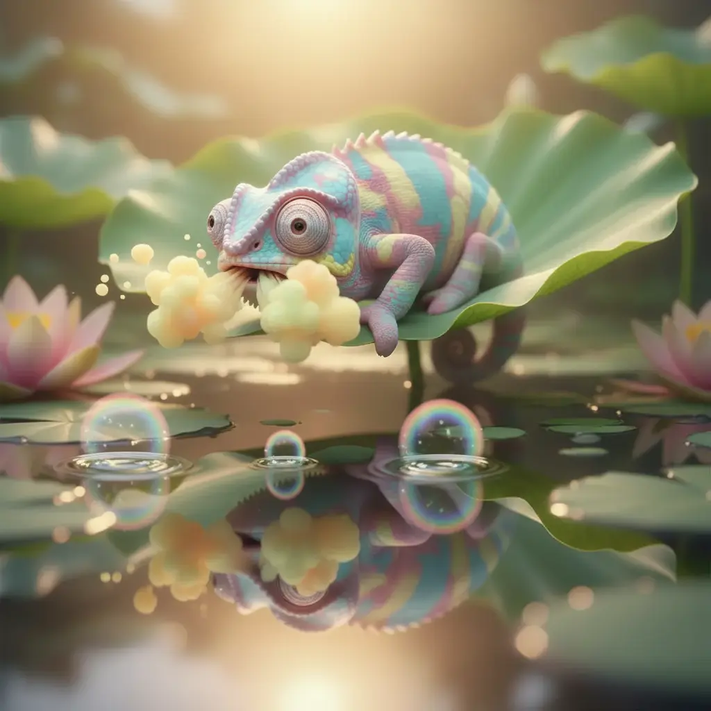 Las explosiones de color de Zzzzz chocan con las gotas de rocío, creando pequeños arcoíris flotantes.