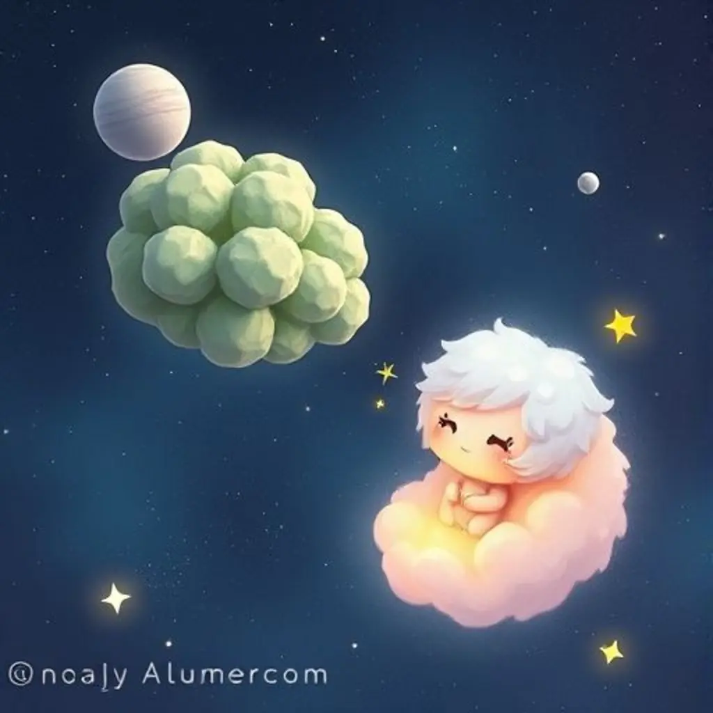 Centella, una pequeña nube de polvo de estrellas, se siente diminuta flotando cerca de un asteroide gigante.