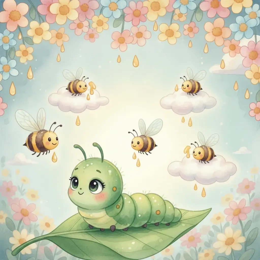 Abejas flotando en las nubes de Celeste hacia las flores.