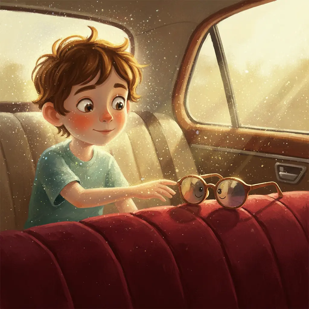 Reflejo, las gafas de sol, descubriendo los colores de la alegría de Leo.