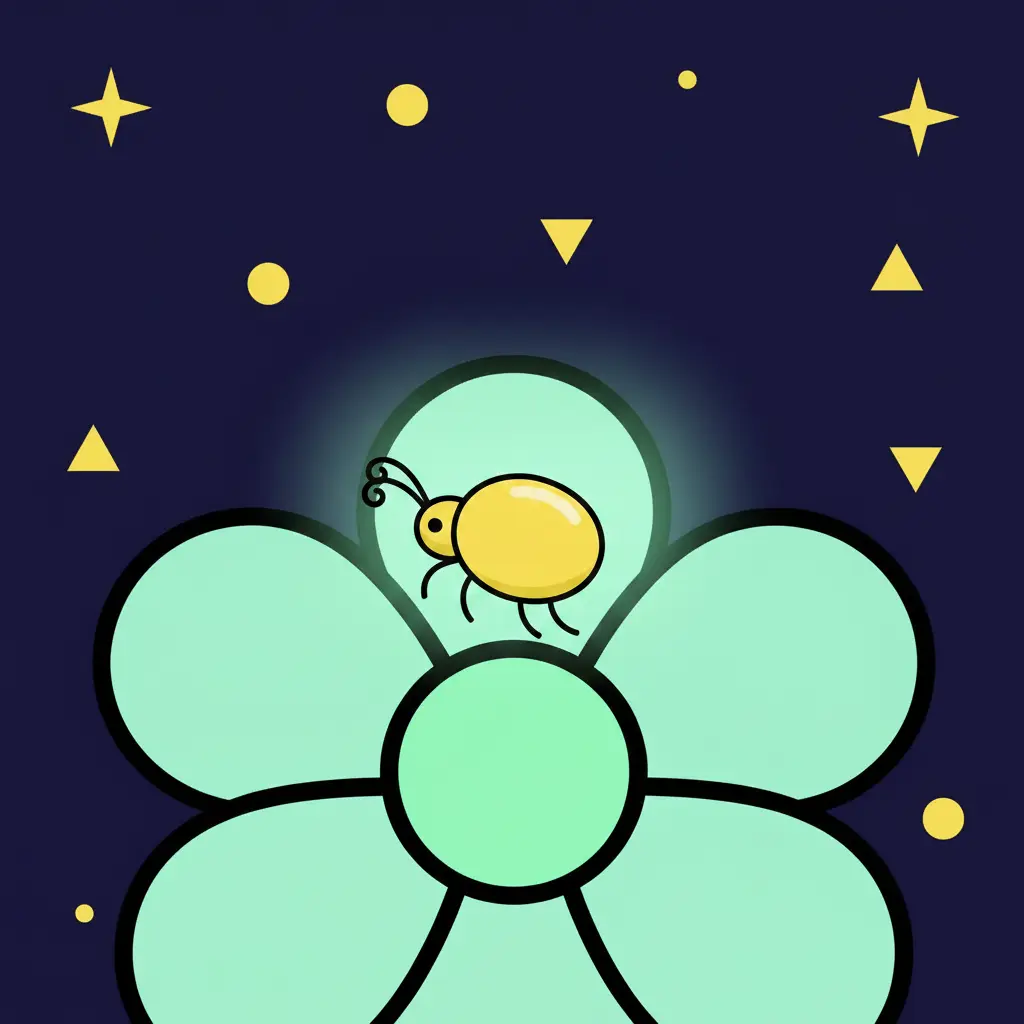 El escarabajo amarillo aterrizando en el pétalo de una flor gigante que brilla.